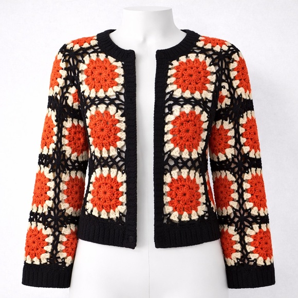 En Creme Sweaters - En Crème Granny Square Crochet Open-Front Cropped Cardigan